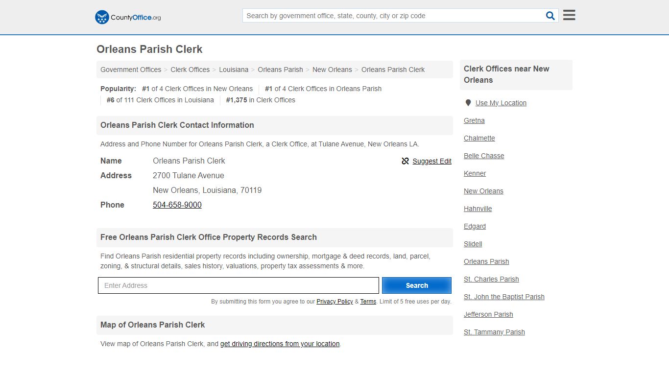 Orleans Parish Clerk - New Orleans, LA (Address and Phone) - County Office